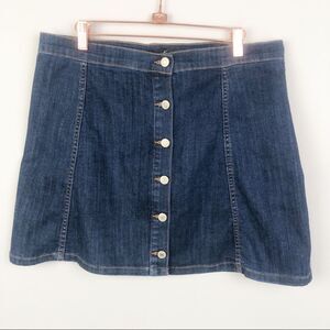 KANCAN | Dark Blue Button Front A-Line Denim Jean Mini Skirt Women’s Size 10